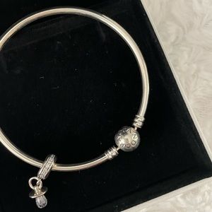 Never worn Pandora Bangle with cubic zirconia pacifier charm